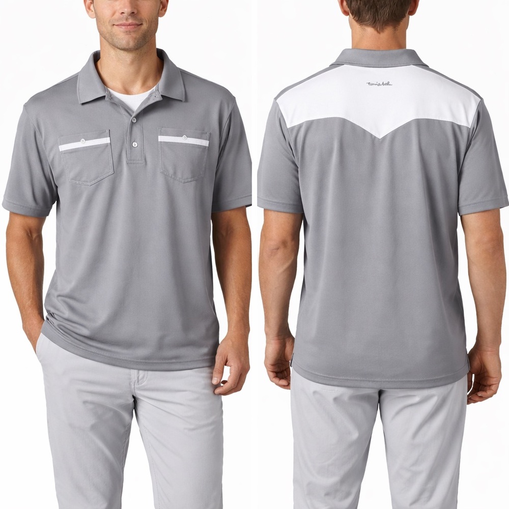 TRAVIS MATHEW Gray Performance Polo Shirt Size Large Retro